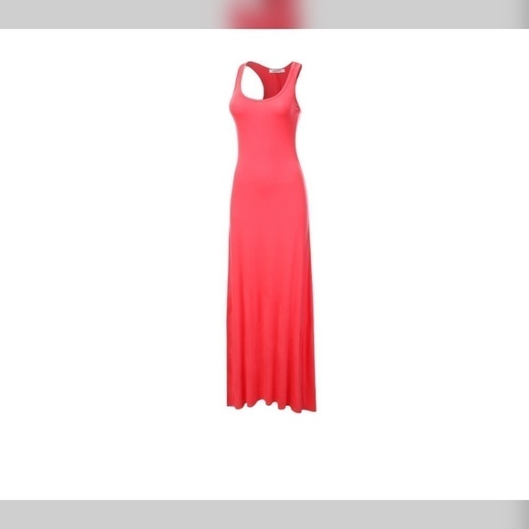 Scoop Neck Racerback Jersey Stretch Maxi Dress Coral 1x - Picture 2 of 4